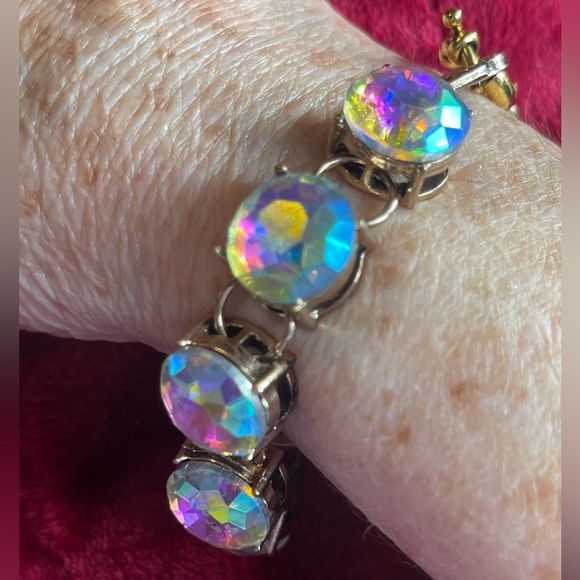 Bracelet aurora borealis crystal bling link adjustable sparkly pick color chunky - Picture 8 of 13